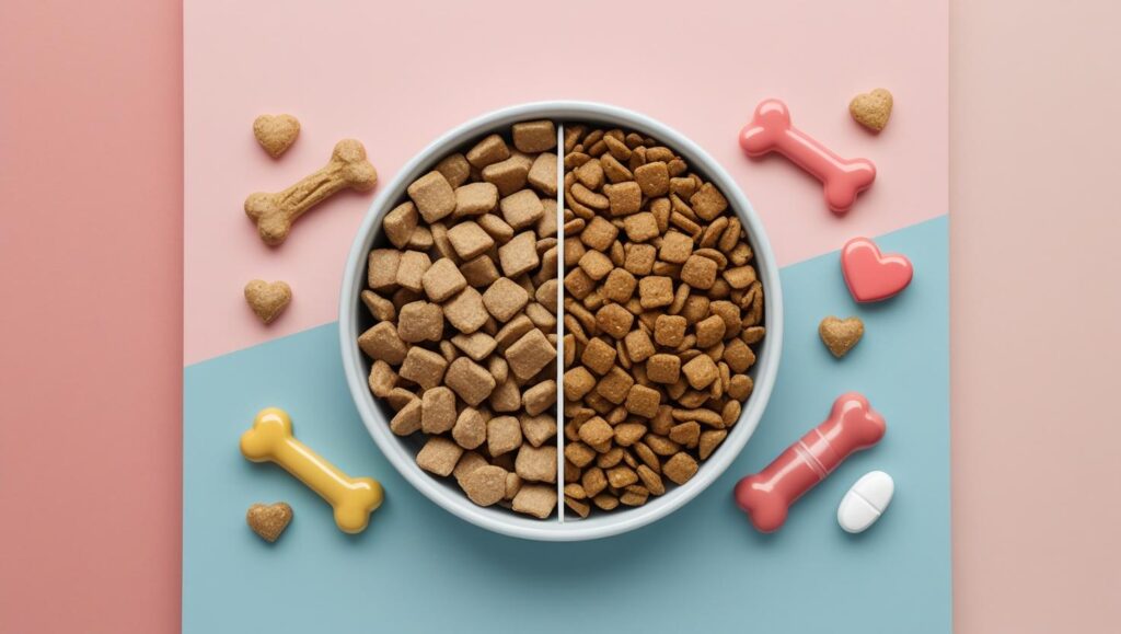 Dog bowl showing puppy kibble